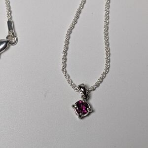Sterling Silver Natural Pink Raspberry Garnet Necklace 0.5 Carat New 18"